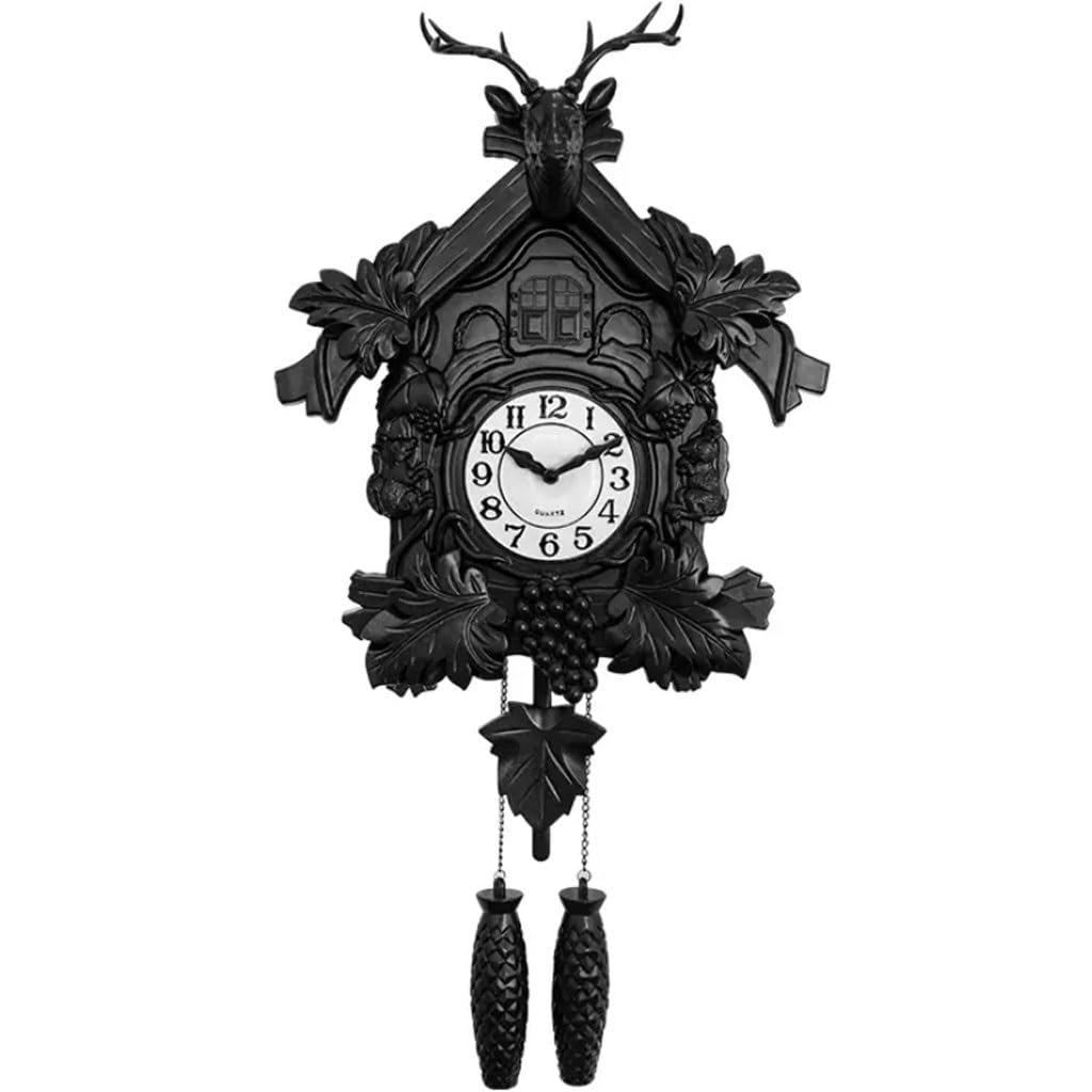 Cuckoo Clocks Wall Clock Decor Farmhouse Silent Non-tick Wall Clock, Vintage Deer Head Cuckoo Clock, Battery Powered Home Clock, Quartz Movement (Color : Black, Size : Arabic Dial)