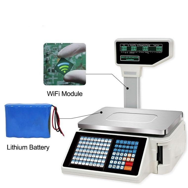 LYDZUSDP Digital Price Label Printing Scale with Thermal Label Printer,Commercial Digital Scale,Product Package Scales LCD Display(Machine+Scanner+CashBox)