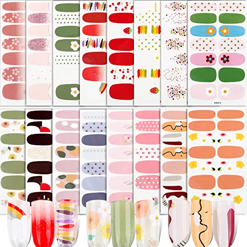 FLOFIA 16 Hojas Pegatinas Uñas Decorativas Nail Stickers Full Cover Etiqueta Adhesiva Uñas...