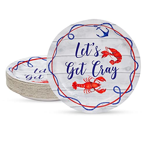 BLUE PANDA Crawfish Plates - 9 In Round Disposable Paper Plates, 48 Count, Blue Red Gray White - Crawfish Boil Party Supplies & Crab Theme Decor & Boil Decorations BLUE PANDA Crawfish Plates - 9 In Round Disposable Paper Plates, 48 Count, Blue Red Gray White - Crawfish Boil Party Supplies & Crab Theme Decor & Boil Decorations
