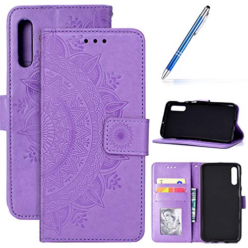 Robinsoni Case Compatible with Samsung Galaxy A50S Phone Case Wallet Galaxy A50S Leather PU Phone Cover Shockproof Kickstand Case Flip Note Book Style Phone Cover Heavy Duty Case 3D Flower Gray