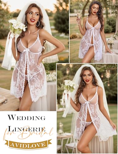 Image of Avidlove Sexy Lingerie for Women Open Front Lace Babydoll Dress V Neck Chemise Negligee Honeymoon