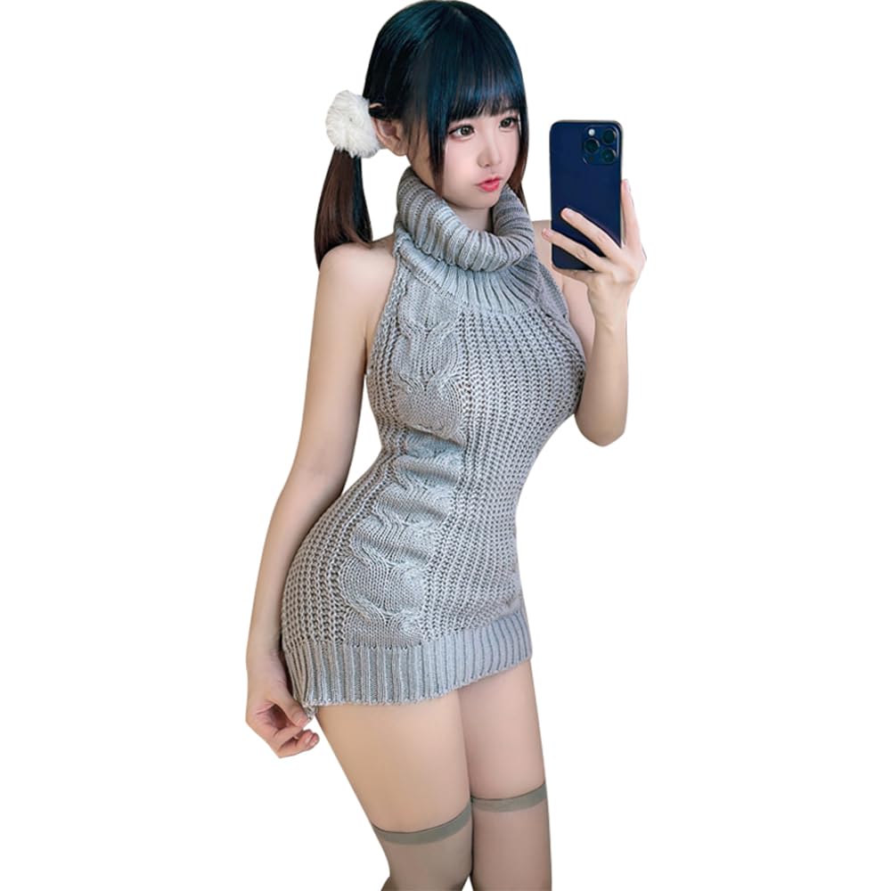 Damski cosplay seksowny sweter bez pleców japoński anime bez rękawów dzianinowa kamizelka bielizna