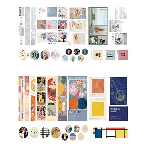80 Pcs Kawaii Washi Paper Sticker Set DIY Art Craft Adhesive Stickers Retro Decorative Label for Gift Box Packing Scrapbooking Planner Album Journal Letter Card Arts DIY Craft (Set 2) Cover