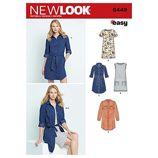 New Look Sömnadsmönster 6449A damskjorta stickad klänning, papper, vit, 22 x 15 x 1 cm