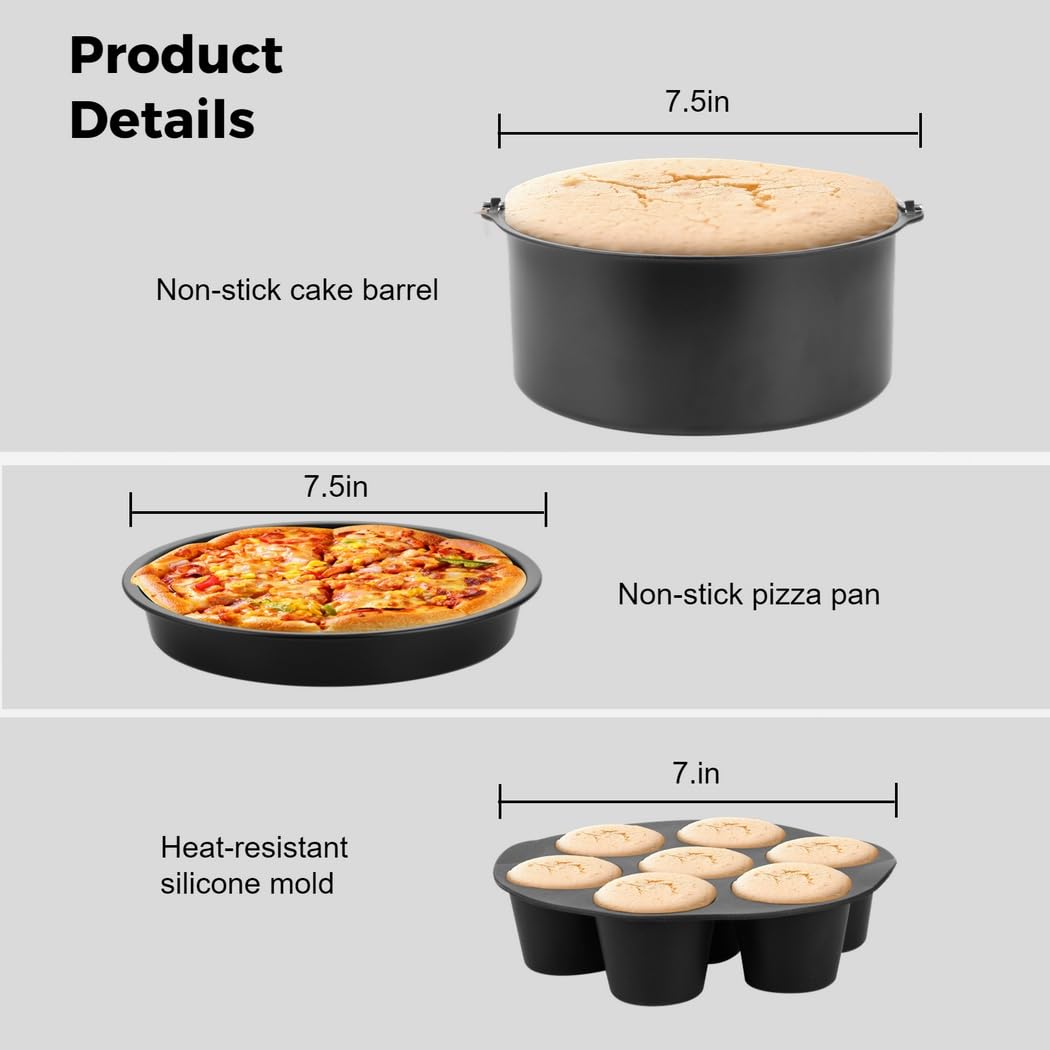 Set di 12 accessori per friggitrice ad aria, kit di accessori universali per friggitrice ad aria, antiaderenti, con fusto per torte, teglia per pizza, stampo per cupcake, spiedini, portapane, ricette