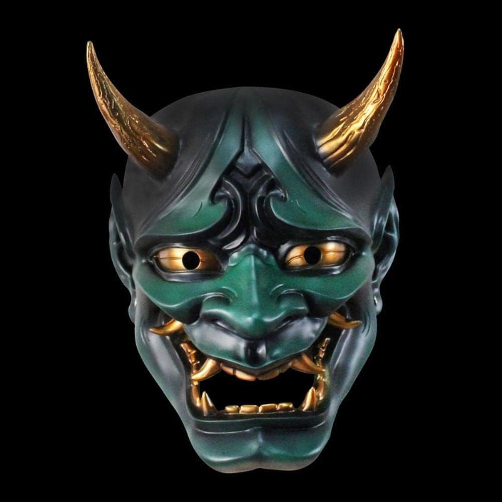 Japanese Evil Demon Kabuki Hannya Mask, Decorative Cosplay Halloween Oni Samurai Kabuki Prajna Devil Mask, Japanese Hannya Mask, Samurai Demon Oni Face Cover, Halloween Cosplay Horror Face Cover (A)