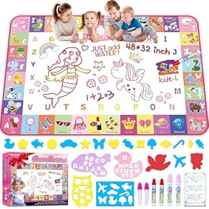 Water Doodle Mat 48 X 32 Inch Extra Large Water Painting Drawing Color Doodle Mat Educational Toys for 3 Year Old Toddler Toys for Age 3 4 5 6 7 8 Year Old Girls Boys Birthday Christmas Gifts