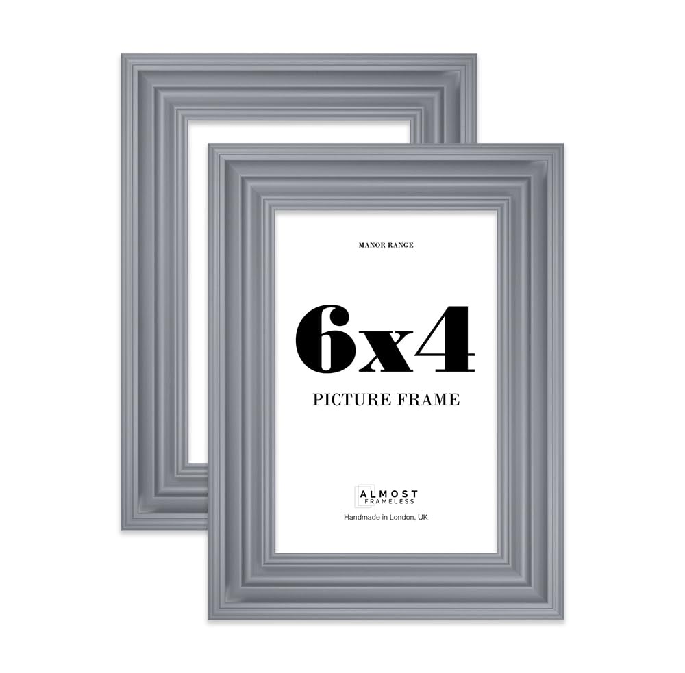 6x4 Picture Frame, Display 6x4 Pictures (10.2 x 15.2cm) - Scandi Grey Sophisticated 42mm Edge Room Decor - 2 Pack