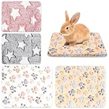 Jokureao 4Stück Kleintier Plüschbett Set, Flauschiges Kleintierbett, Waschbares Plüschbett für Meerschweinchen Kaninchen Hamster, Warme Kuschelmatte für Käfige, Weiche Fleece Decke für Kleintiere