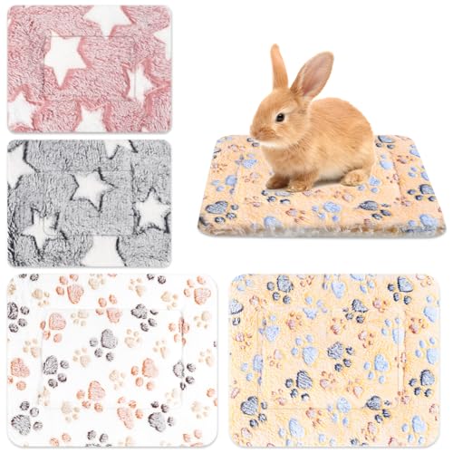 Jokureao 4Stück Kleintier Plüschbett Set, Flauschiges Kleintierbett, Waschbares Plüschbett für Meerschweinchen Kaninchen Hamster, Warme Kuschelmatte für Käfige, Weiche Fleece Decke für Kleintiere