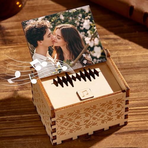 Boîte à Musique Personnalisée avec Photo et Texte, Cadeau Couple Personnalisable pour Femme Homme, Boite a Musique en Bois pour Décoration Intérieure, Cadeaux pour...