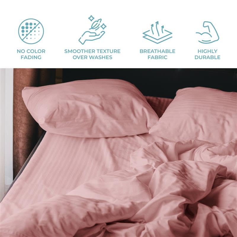 Image of Blue Dahlia 100% Cotton, Standard Size Pillow Covers (18 inch x 28 inch), Set of 2 Pillow Covers, Silky Smooth Feel, 300TC Self Striped Premium Pillow Covers,Colour: Soft Pink