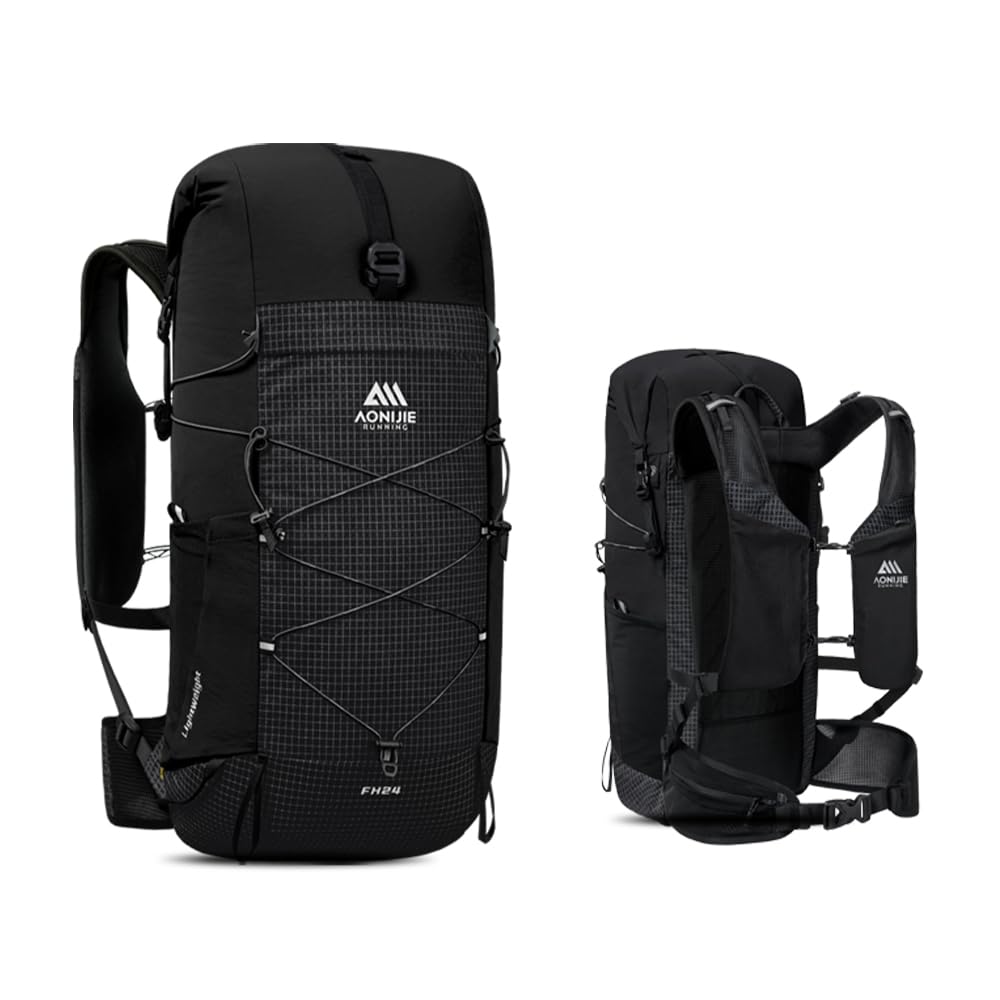AONIJIE Hiking Backpack 30L Breathable and Adjustable Outdoor Hydration Camping Daypack for Backpacking Travel, Climbing (24L-Black)