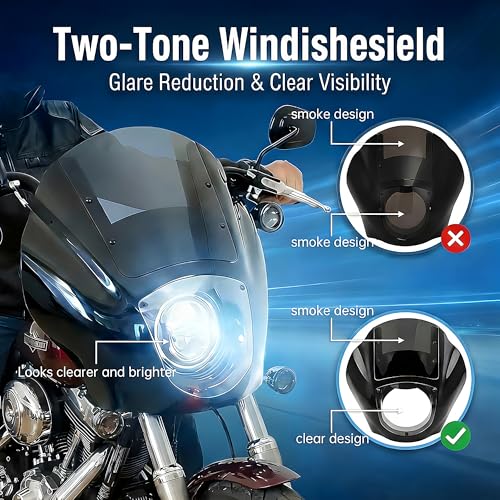 Image of Quarter Fairing Windshield Kit for Harley Dyna 2006-2017, Street Bob FXDB, Super Glide FXD FXDC, Low Rider FXDL FXDLS, Club Style Front Fairing, w / Brackets Quick-Release 49mm Fork Clamps