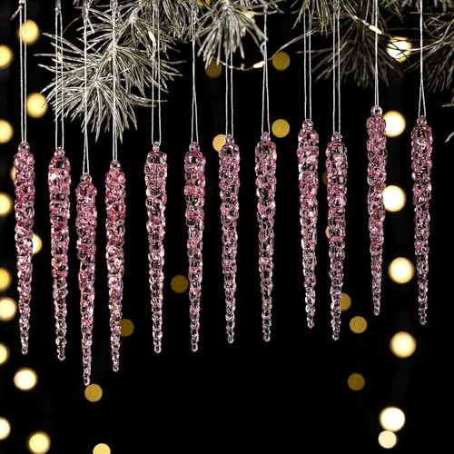 HERZONE 24pcs pink Christbaumschmuck eiszapfen Anhänger Acryl...