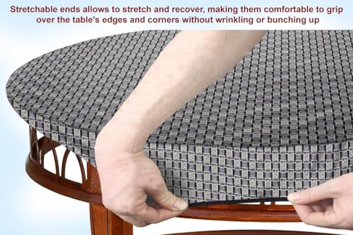 Image of The Furnishing Tree Elastic Oval Center Table Cover WxL 14x24 in Inches Polyester Basketweave Pattern Grey