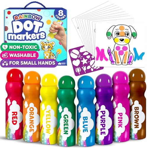Dot Markers For Toddlers 1-3 - Dot Art Paints Washable For Kids - Includes Printed & PDF Coloring Sheets - Toddler Arts And Crafts - Preschool Learning Activities - Bingo Daubers For Toddlers 2-4