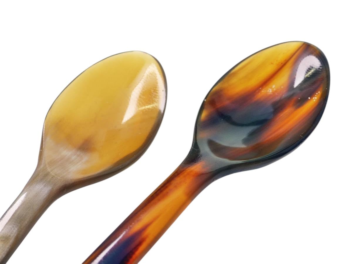 4 Stück Horn Eierlöffel gerade lebhaft gemasert 1A Qualität = 12 cm Laffe 25 x 35 mm Naturlöffel Öko Handarbeit Fair Handel