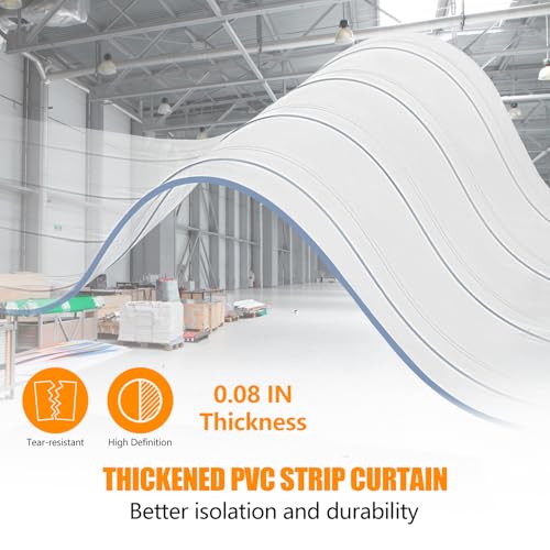 Image of Plastic Strip Door Curtain Roll 150' Length x 8 inch Width x 0.08 inch Thickness Clear Ribbed PVC Curtain Strip Plastic Door Strips for Doorway of Supermarket Garage Warehouse Barn Pet Animal House
