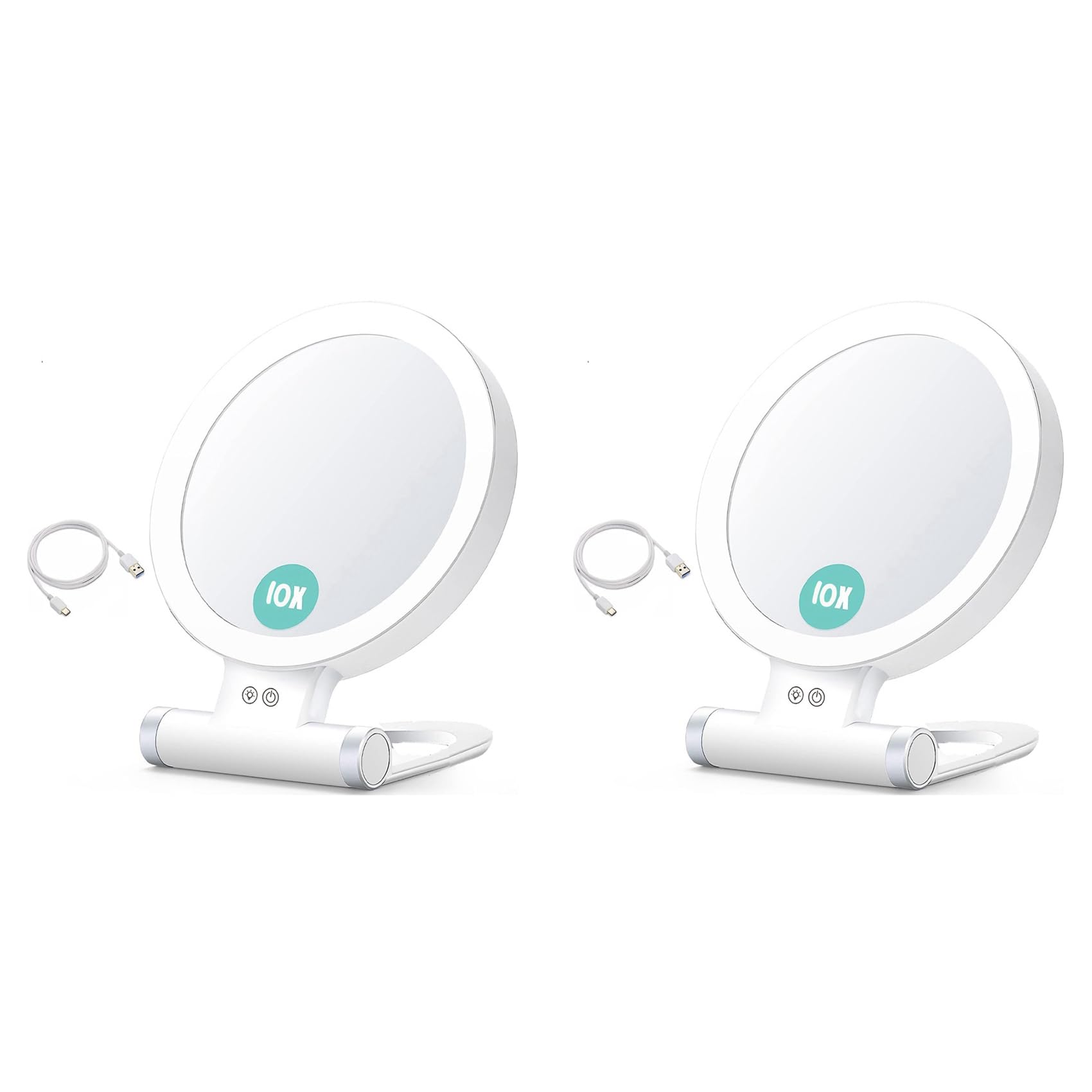 Jnchdghwa 2pcs 10X Magnifying Makeup Mirror with Lights and Magnification,3 Colors Desktop LED Mirror and Vanity Mirror for Travel