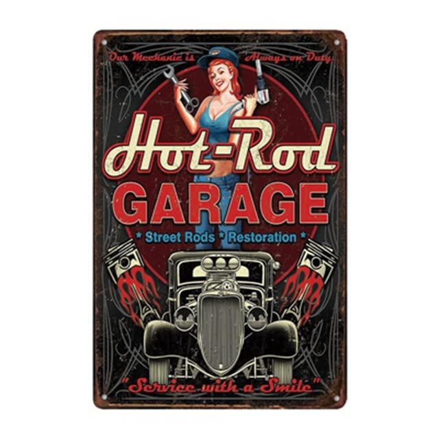 ABCDEFG - Targhe in metallo – 4 pezzi – Attrezzi per riparazione auto garage – cartelli per bar di casa – cartello grotta uomo | Targhe metalliche vintage UK | Targhe metalliche retrò e divertenti