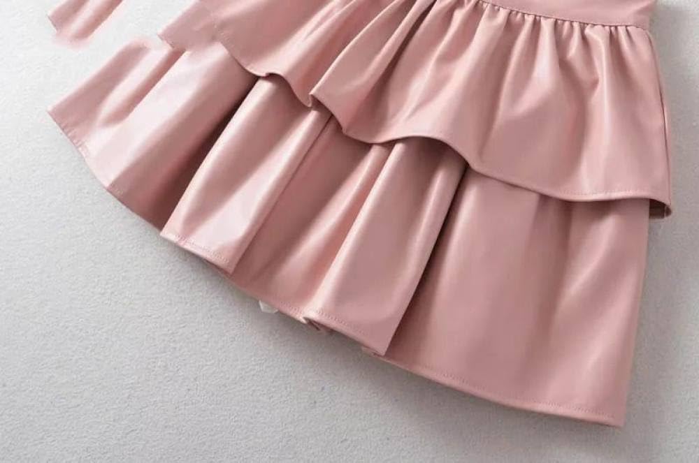 SWEPER Jupe Courte Femme - Jupe Demi-Corps Plissée en Cuir PU, Taille Haute, Double Ligne A, Pelucheuse, Anti-Brillance