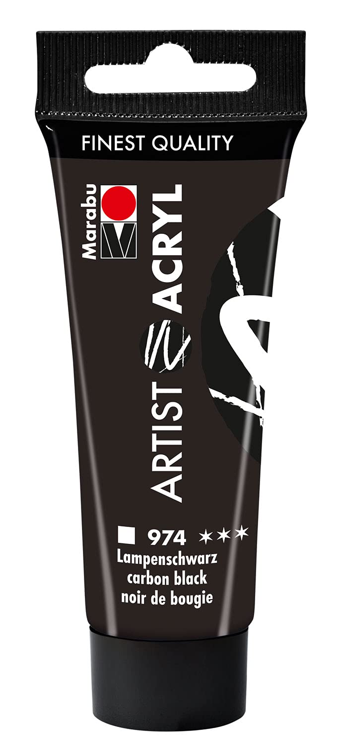 Marabu 12200055974 Artist Acrylic Lamp Black 974, 22 ml, Fine Acrylic Paint in Artist Quality, Water-based, Pastose Consistency, Highly Pigmented, Very Good Brilliance and Coverage