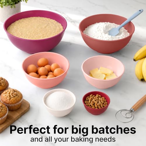 Image of Zulay Kitchen 12 Piece Plastic Mixing Bowls with Lids Set - Leak-Proof Microwave & Freezer Safe Stackable Mixing Bowl Set for Preparing, Serving and Storing - Non-Slip Large Nesting Bowls (Red Ombre)