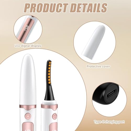 Wimpernzange Beheizbar Heated Eyelash Curler Beheizbare Wimpernzange Elektrische Mit 4 Temperaturmodi, Wiederaufladbares LED-Display, für alle Wimpern, mit 2 Wimpernbürste,10 Eyeliner-Pinsel