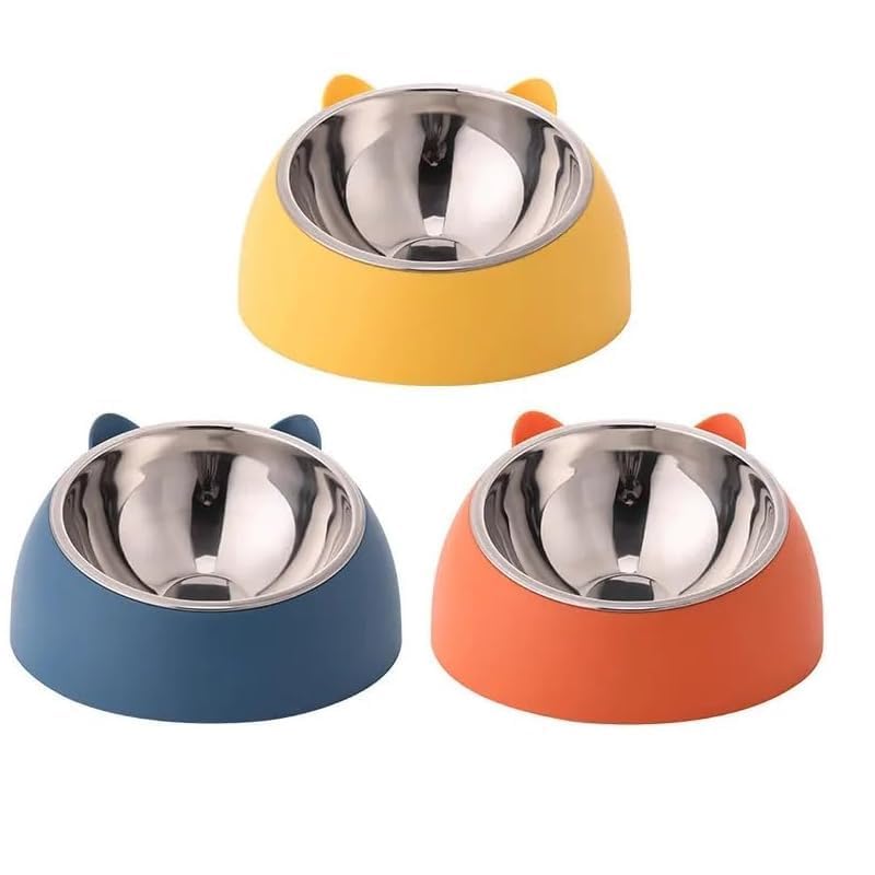 AARSH Anti-Skid Stainless Steel Bowls for Puppy and Cat, Tilted 15° Elevated Cat Dog Food Feeding Bowl Non Spill Kitten Puppy Food Bowl, Durable, Anti-Vomiting, Stress-Free Bowl (1Pcs, Multi-Color)-image-10