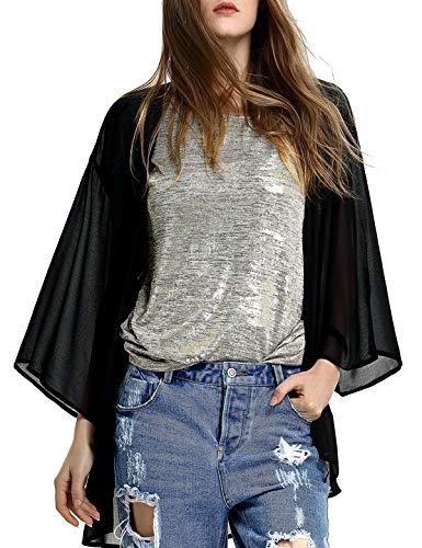 Escalier Women's Black Light Loose Chiffon Sheer Kimono Cardigan Blouses,8