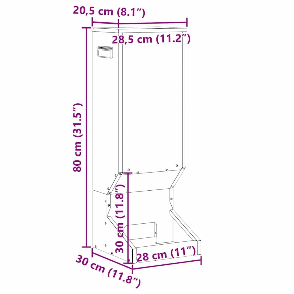 vidaXL Comedero para Ciervos Plateado 28 x 30 x 80 cm, Comedero Exterior para jardín y terraza, Accesorio Moderno en Acero para atraer Animales y Ciervos