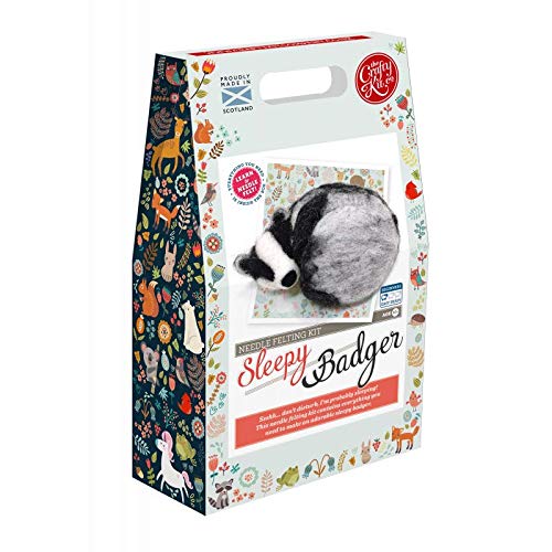 Sleepy Badger Needle Felting Kit Containing 100% wool, Felting Needles, High Density Felting Sponge, Pipe Cleaners, Glass Eyes and Clear Colour Instructions