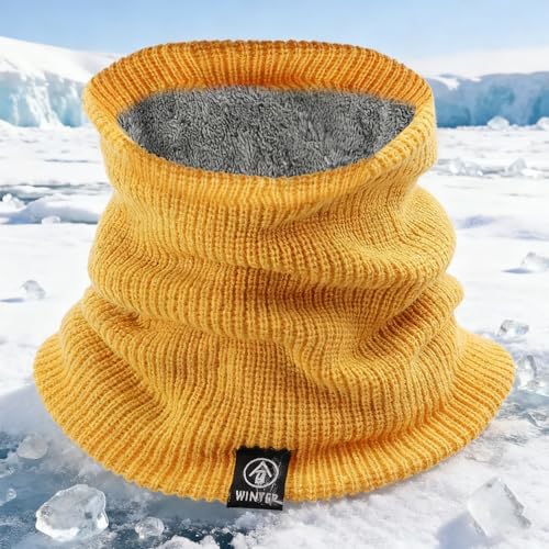 Cachecóis masculinos de lã de pelúcia quente anel de inverno cachecol feminino tricotado máscara facial, Amarelo, 24*22*2cm