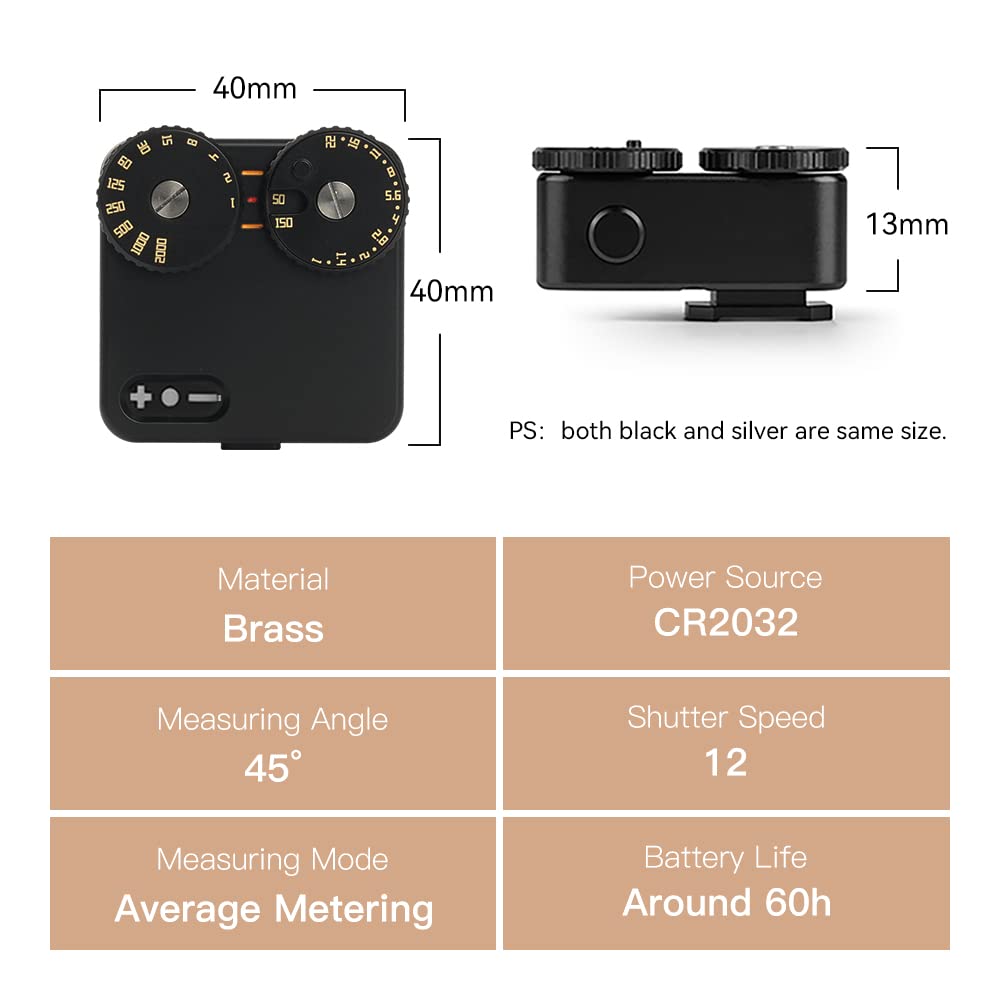 TTARTISAN Misuratore di luce II Generazione Aggiornamento Misuratore di luce a due quadranti per la fotografia con attacco a slitta fredda compatibile con varie fotocamere (alluminio nero)