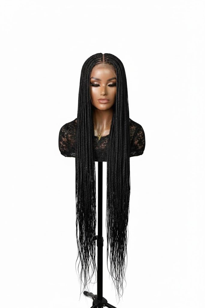 RITA – African Braided, Premium Full Lace Black Knotless Braided Wig for Women (28 Inches)