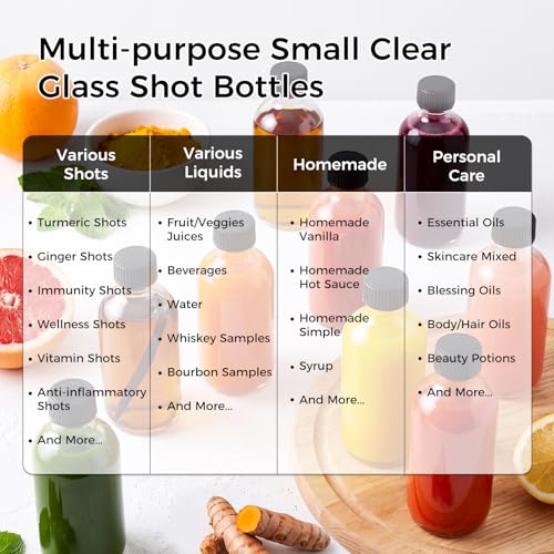 Image of AOZITA 16 Pack, 2 oz Small Clear Glass Bottles w /Lid & 3 Funnels - 60ml Boston Shot Bottles for Health, Immunity, Potion, Wellness, Sample, Ginger, Juice - Mini Personal Care & Beauty Travel Bottle