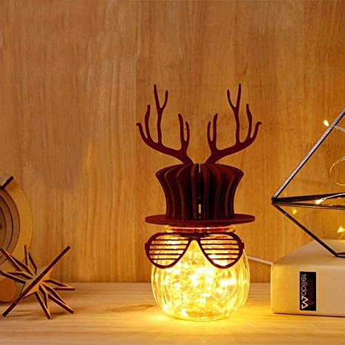 Lampe de table Wooden Guy LED avec abat-jour chapeau bleu et corps en verre