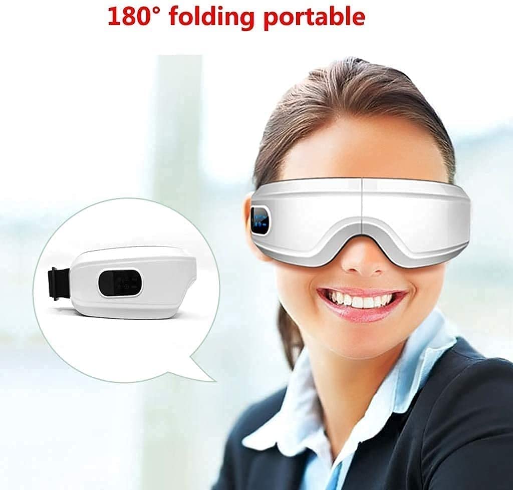 Masajeador de Ojos con Calor, Masaje de Masaje de Ojos Bluetooth Masaje de Ojos calentados Recargables for Relax Ojo Círculos Oscuros Bolsos Ojos Ojos Secos Mejorar el sueño