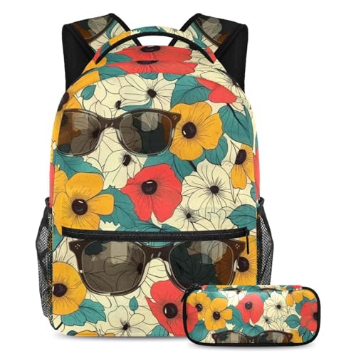 Sac de voyage étudiant fleurs vintage et trousse pour adolescents