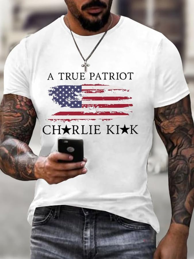 Mens A True Patriot Printed Casual T-Shirt Turning Point USA Round Neck Shirt America Flag Tee2