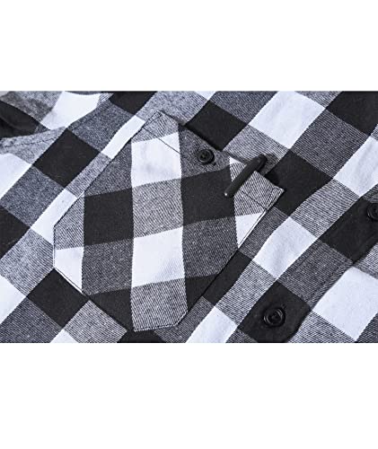 Image of SCODI Mens Flannel Hoodie Shirt Casual Button Down Plaid Long Sleeve Shirts
