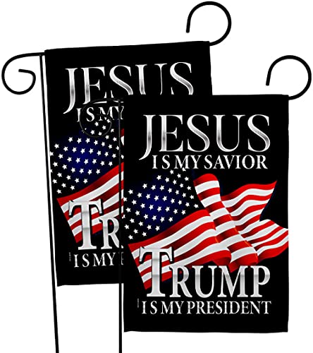 Jesus Savior Trump President Garden Flag - 2pcs Pack Patriotic Vote Democrat Republican Tea Party United State American Election - House Banner Small Yard Gift Double-Sided Made in USA 13 X 18.5