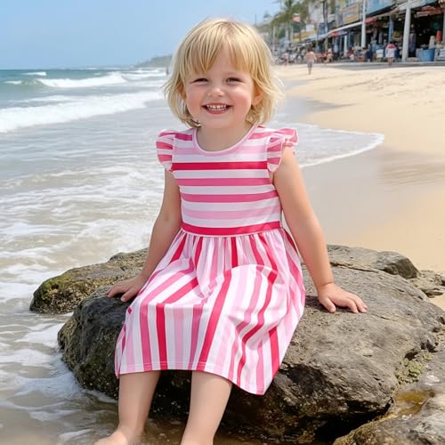 Image of Toddler Little Girls Casual Dresses Short Sleeve Crew Neck Graphic Cartoon Dress for 2-8 Years