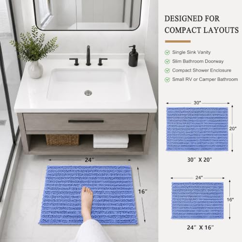 Image of Arotive Luxury Bathroom Small Rugs 24x16, Extra Soft Thick Absorbent Shaggy Chenille Bath Rugs, Machine Wash Dry, Bath Mats for Bathroom Floor, Tub and Shower, Home Decor Accessories, Cornflower Blue