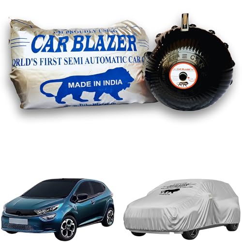 Image of CARBLAZER Portable & Semi-Automatic Full Body Car Covers: Heavy Duty Device| Anti-Theft| Dust & Scratch Proof | Water & Wind Resistant|Custom Fit| Dual-Side Cover, Compatible for Tata Altroz EV