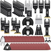 PECHAM 128 Stück Multitool Sägeblätter, Titanium Oszillierwerkzeug Zubehör inklusive Schleifpads, universell für Holz, Metall und Kunststoff, passend zu den meisten Oszillierwerkzeugen