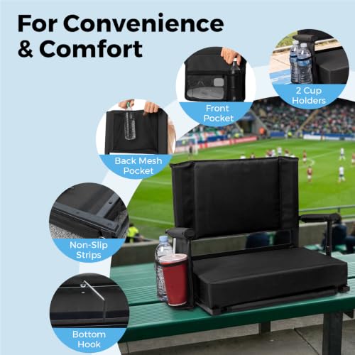 Image of Extra Wide Bleacher Seat w / Back & Cushion, Stadium Seat w / Support - Black