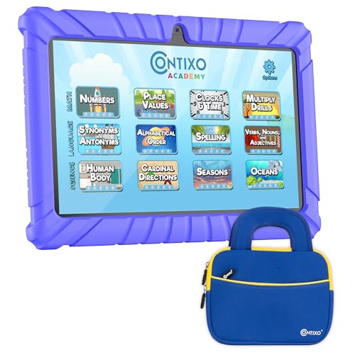 Image of Contixo 7 inch Kids Tablet - V8 Tablet for Kids and Sleeve Bag Bundle, Age 3-7, Learning Tablet for Children with Teacher's Approved Apps, 32GB, Android 11, Parental Controls - Dark Blue (Boy)